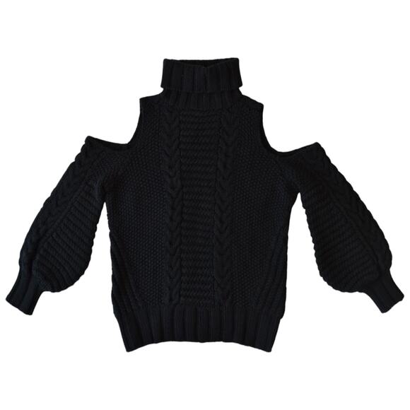 H&M Wool Black Chunky Cable Knit Cold Shoulder Turtleneck Sweater - Picture 1 of 7